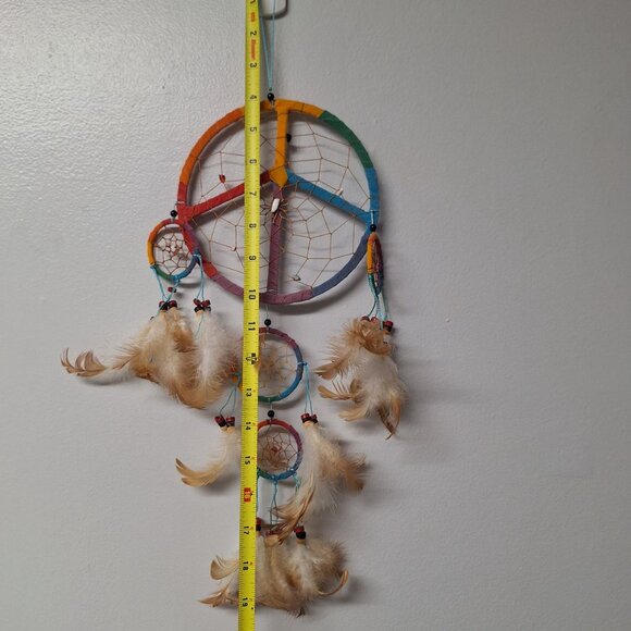 Peace Sign Rainbow Dreamcatcher‎ Feathers Beads Handmade Boho Native Traditions - Picture 6 of 10